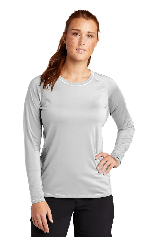 Women's off - the - shoulder T - shirt for a flirty lookSport-Tek Womens Rashguard Moisture Wicking Long Sleeve Crewneck T-Shirt - White