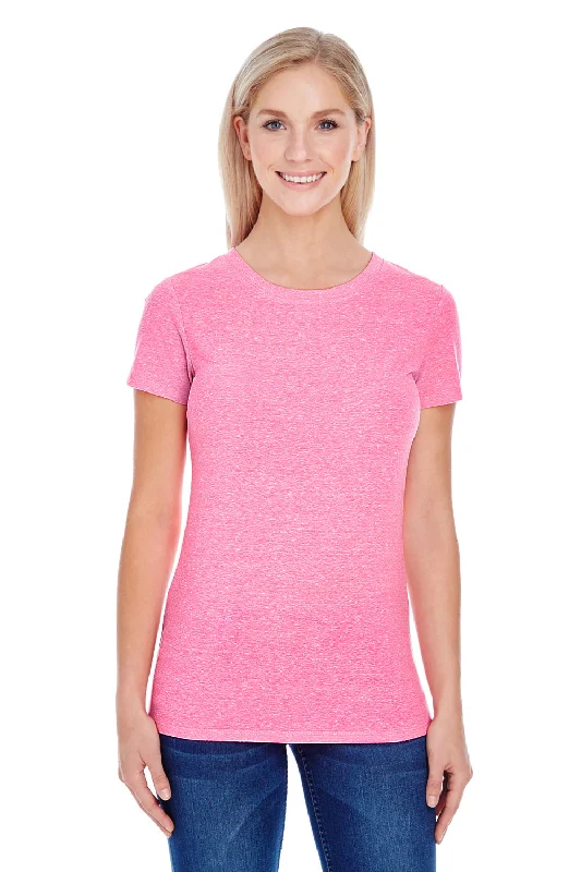 Women's T - shirt with a high - low hem and side slitsThreadfast Apparel Womens Short Sleeve Crewneck T-Shirt - Neon Pink