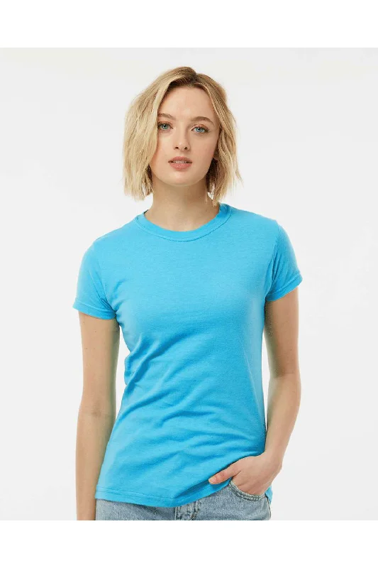 Women's T - shirt with a crocheted detailTultex Womens Fine Jersey Slim Fit Short Sleeve Crewneck T-Shirt - Aqua Blue - NEW