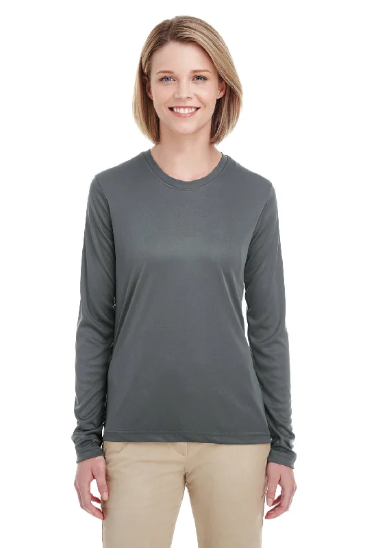 Plaid women's T - shirt for a preppy lookUltraClub Womens Cool & Dry Performance Moisture Wicking Long Sleeve Crewneck T-Shirt - Charcoal Grey