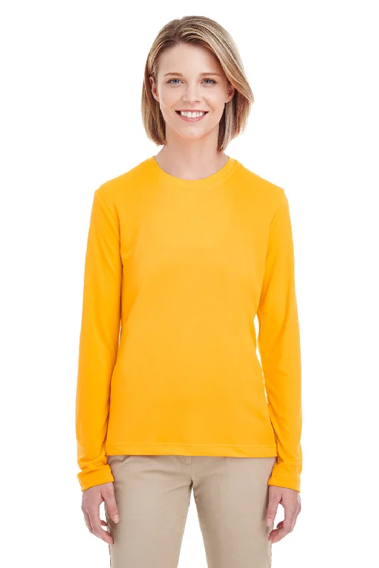 Women's T - shirt with a high - low hem and side slitsUltraClub Womens Cool & Dry Performance Moisture Wicking Long Sleeve Crewneck T-Shirt - Gold