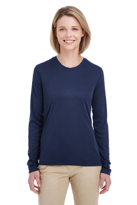 A - line women's T - shirt with a pleated skirtUltraClub Womens Cool & Dry Performance Moisture Wicking Long Sleeve Crewneck T-Shirt - Navy Blue