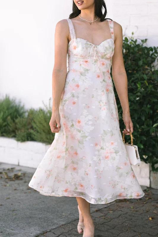 Dresses with Sequined Hearts and Ruffled Hem and Satin and Lace Combo for Ladies' Romantic and Feminine LookAmanda Sweetheart Floral Dress
