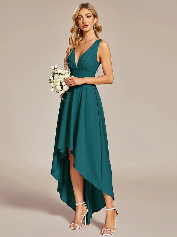 "Wrap dresses for women for an adjustable fit"Deep V-Neck High-Low Sleeveless A-Line Wedding Guest Dress "Wrap dresses for women for an adjustable fit"Deep V-Neck High-Low Sleeveless A-Line Wedding Guest Dress