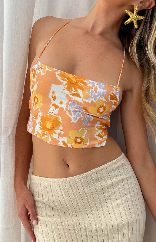 "Elegant wedding guest dresses for women under $100"Ebony Orange Floral Crop Top