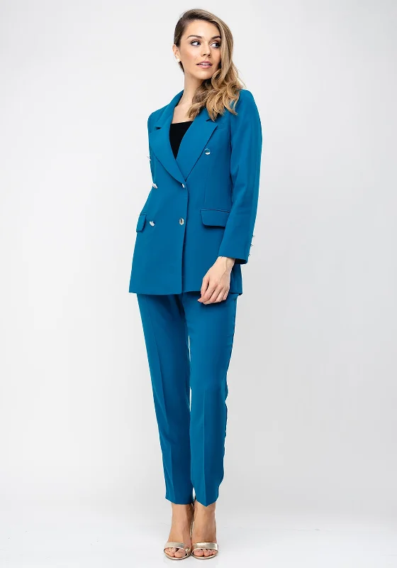 "Long sleeve dresses for women in cold weather"Ella Boo Double Breasted Trouser Suit, Teal Blue "Long sleeve dresses for women in cold weather"Ella Boo Double Breasted Trouser Suit, Teal Blue