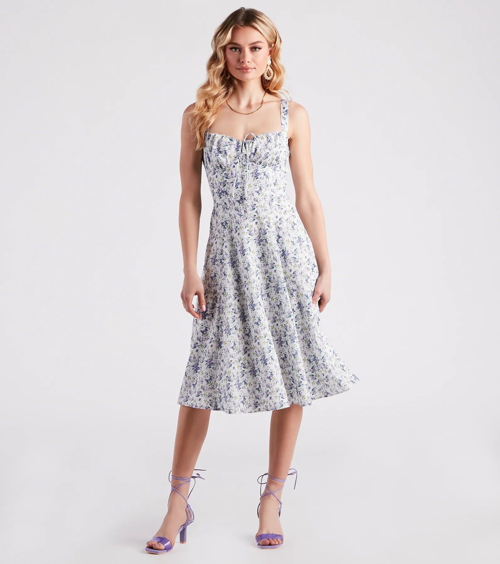 "Chiffon dresses for women with a flowy and light feel"Floral Sunshine Corset Midi Dress