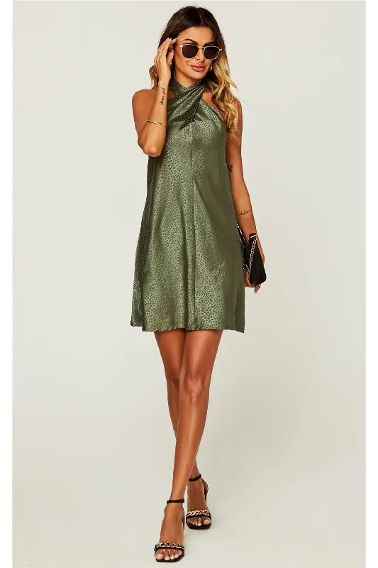 "Plus size formal dresses for women for special events"FS Collection Leopard Print Halter Neck Back Detail Mini Dress In Olive Green "Plus size formal dresses for women for special events"FS Collection Leopard Print Halter Neck Back Detail Mini Dress In Olive Green