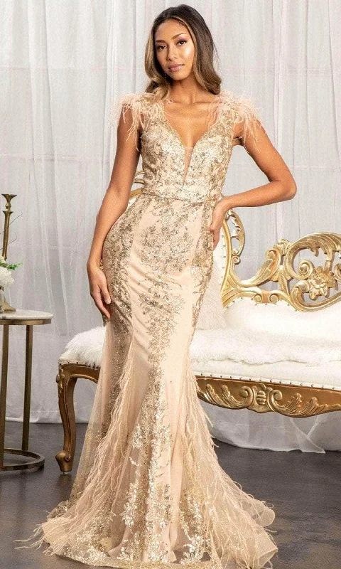 "Trendy casual dresses for women to wear at the beach"GLS by Gloria GL1983 - Feathered Glitter Mermaid Evening Dress