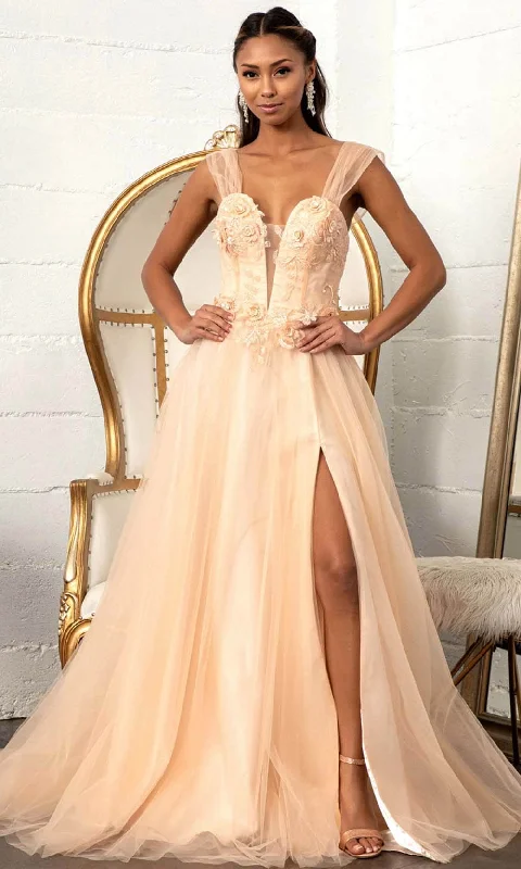 "Short dresses for women for a night out clubbing"GLS by Gloria GL3007 - Illusion Plunging V-neck Long Gown