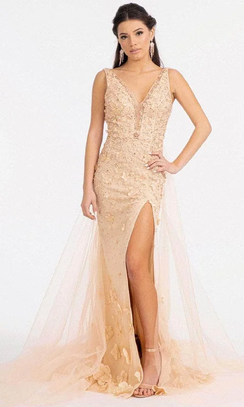 "Animal print dresses for women who love bold styles"GLS by Gloria GL3011 - V-Neck Overskirt Prom Gown