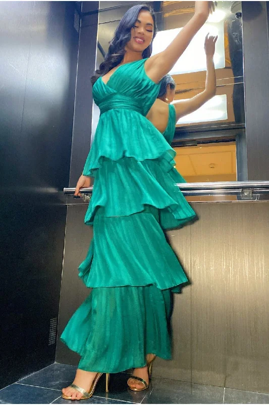 "Flash Sale: Grab Your Favorite Women's Dresses at Unbeatable Prices!"Goddiva Tiered Chiffon Maxi Dress - Emerald "Flash Sale: Grab Your Favorite Women's Dresses at Unbeatable Prices!"Goddiva Tiered Chiffon Maxi Dress - Emerald