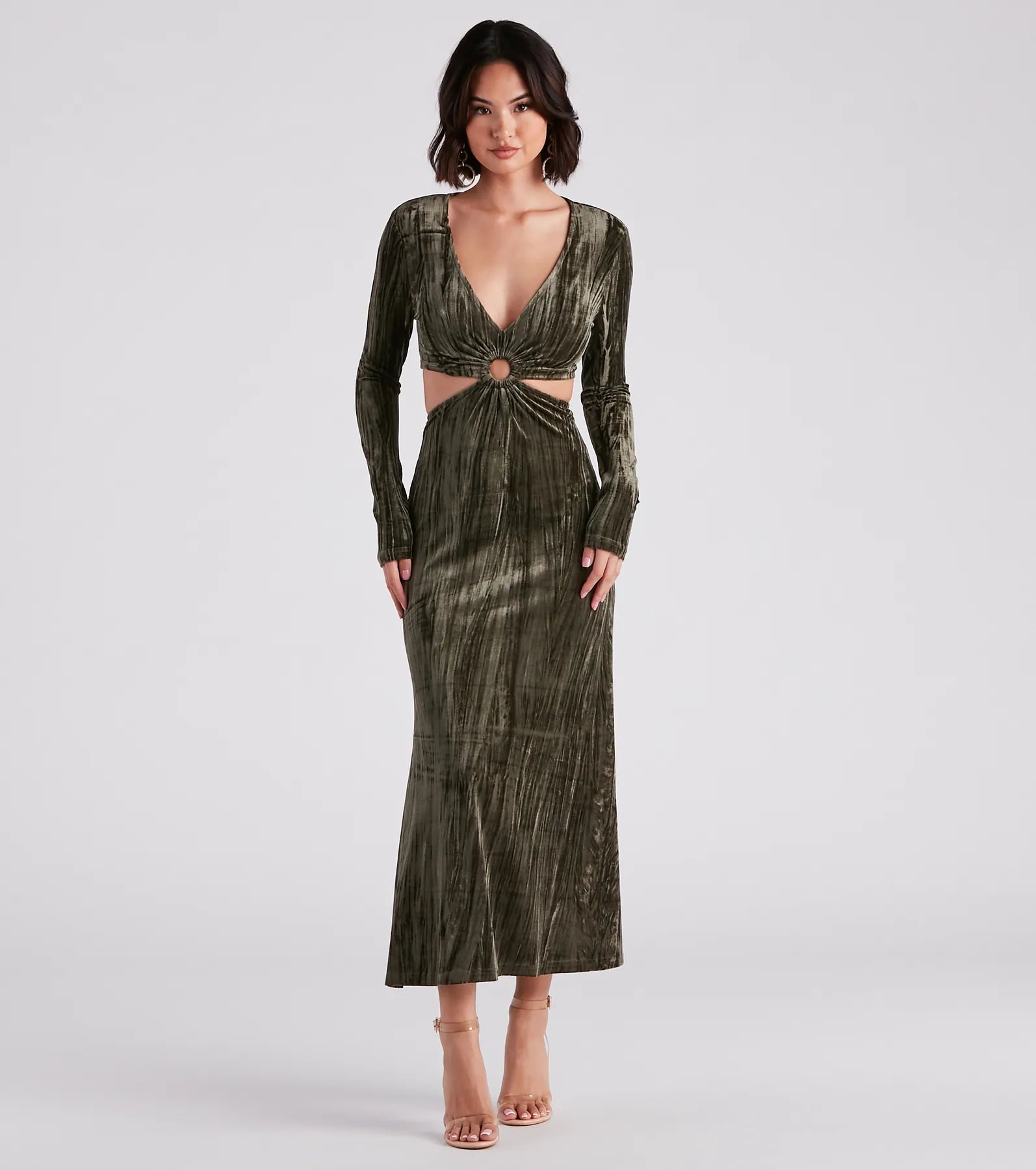 "Hurry! Limited Stock - Get Your Dream Dress with a Special Discount"Kori Formal Velvet Cutout Midi Dress