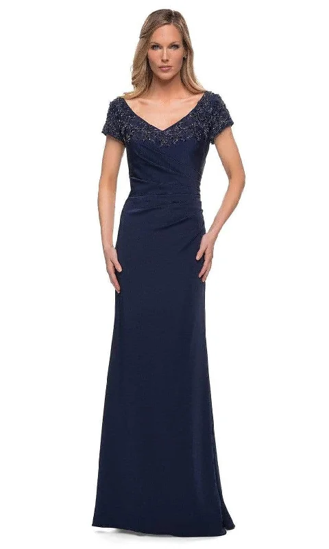 "Sleeveless dresses for women during hot summer days"La Femme - 28321 V-Neck Fitted Evening Dress "Sleeveless dresses for women during hot summer days"La Femme - 28321 V-Neck Fitted Evening Dress