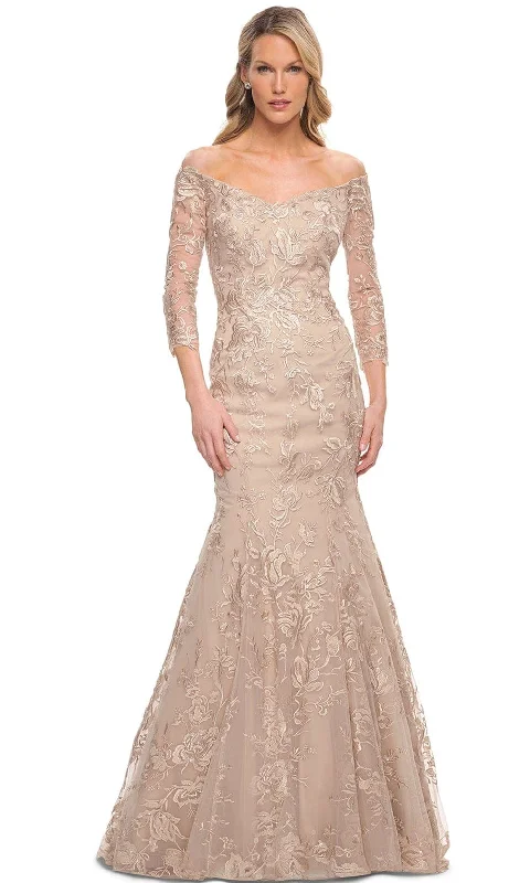 "Long sleeve dresses for women in cold weather"La Femme 30164 - Embroidered Mermaid Mother of the Bride Dress