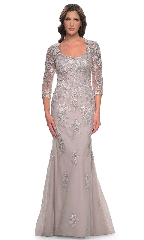 "Plus size formal dresses for women for special events"La Femme 30200 - Quarter Sleeve Mermaid Evening Dress