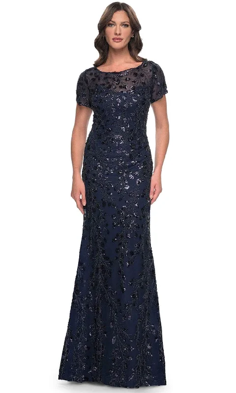 "Midi dresses for women with unique patterns"La Femme 30877 - Beaded Short Sleeve Long Dress "Midi dresses for women with unique patterns"La Femme 30877 - Beaded Short Sleeve Long Dress