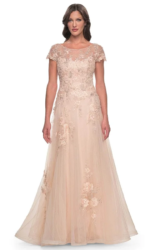 "Sleeveless dresses for women during hot summer days"La Femme 31198 - Short Sleeve A-line Prom Gown