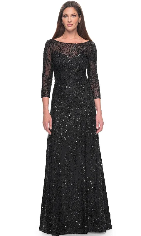 "A - line dresses for women to flatter the figure"La Femme 31690 - Illusion Sequin Formal Dress "A - line dresses for women to flatter the figure"La Femme 31690 - Illusion Sequin Formal Dress