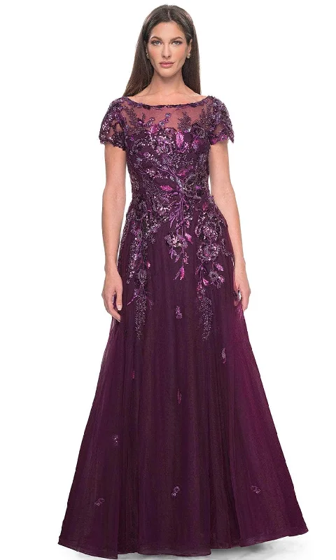 "Maxi dresses for women to wear in the fall"La Femme 31712 - Floral Lace Applique A-line Evening Dress "Maxi dresses for women to wear in the fall"La Femme 31712 - Floral Lace Applique A-line Evening Dress