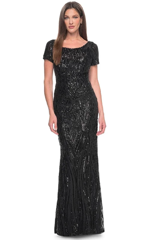 "Midi dresses for women with unique patterns"La Femme 31852 - Scoop Neck Sequin Evening Dress "Midi dresses for women with unique patterns"La Femme 31852 - Scoop Neck Sequin Evening Dress