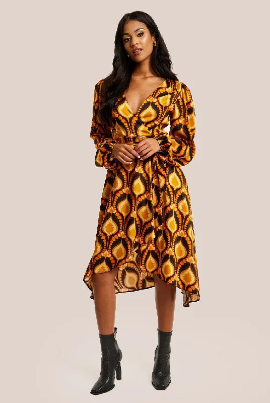 "Short dresses for women for a night out clubbing"Liquorish Balloon Sleeve Retro Print Midi Fake Wrap Dress "Short dresses for women for a night out clubbing"Liquorish Balloon Sleeve Retro Print Midi Fake Wrap Dress
