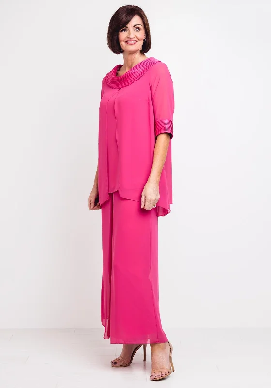"Ruffled dresses for women for added femininity"Lizabella Chiffon Top & Trousers Outfit, Cerise Pink