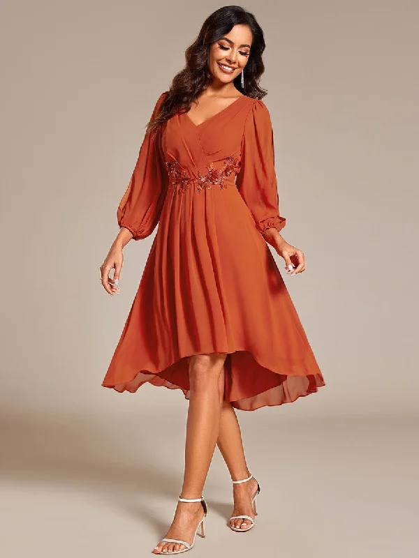"Seasonal Sale: Save Big on Women's Dresses for Every Occasion"Long Sleeves Waist Applique A-Line Midi Chiffon Wedding Guest Dress "Seasonal Sale: Save Big on Women's Dresses for Every Occasion"Long Sleeves Waist Applique A-Line Midi Chiffon Wedding Guest Dress