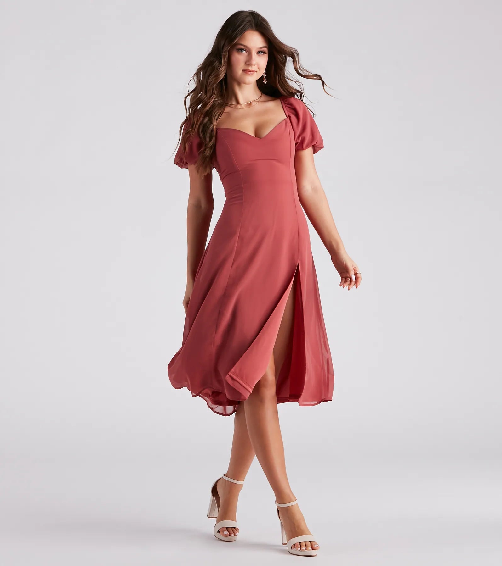 "Beaded dresses for women for a glamorous look"Love Swept Chiffon Slit Midi Dress