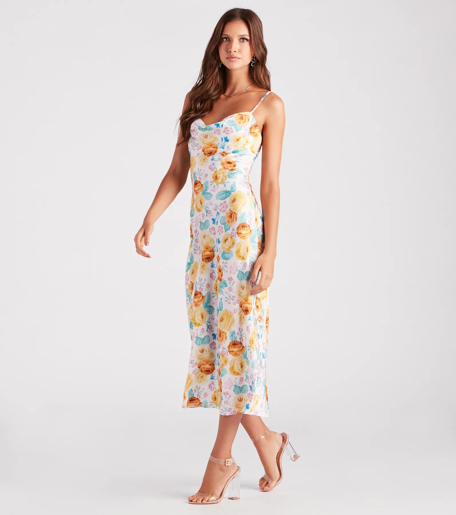 "Midi dresses for women with unique patterns"Major Admiration Satin Floral Midi Dress "Midi dresses for women with unique patterns"Major Admiration Satin Floral Midi Dress