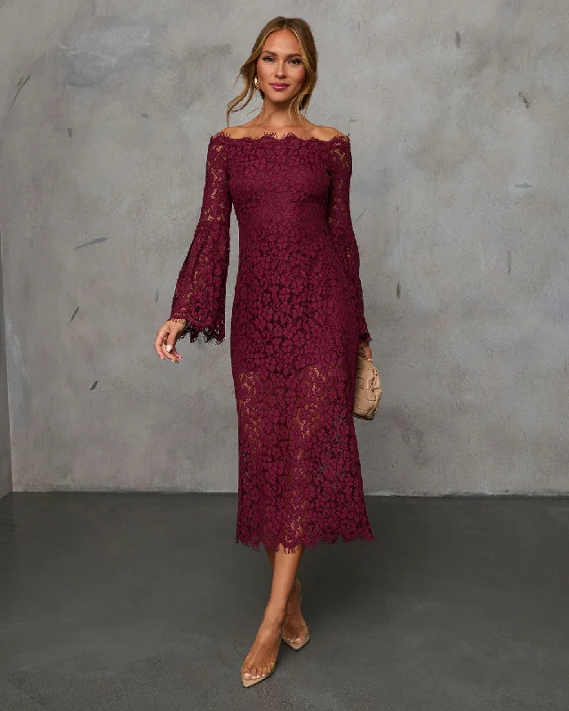 "Limited - Time Offer: Up to 50% Off on Women's Dresses!"On Your Mind Off Shoulder Lace Midi Dress