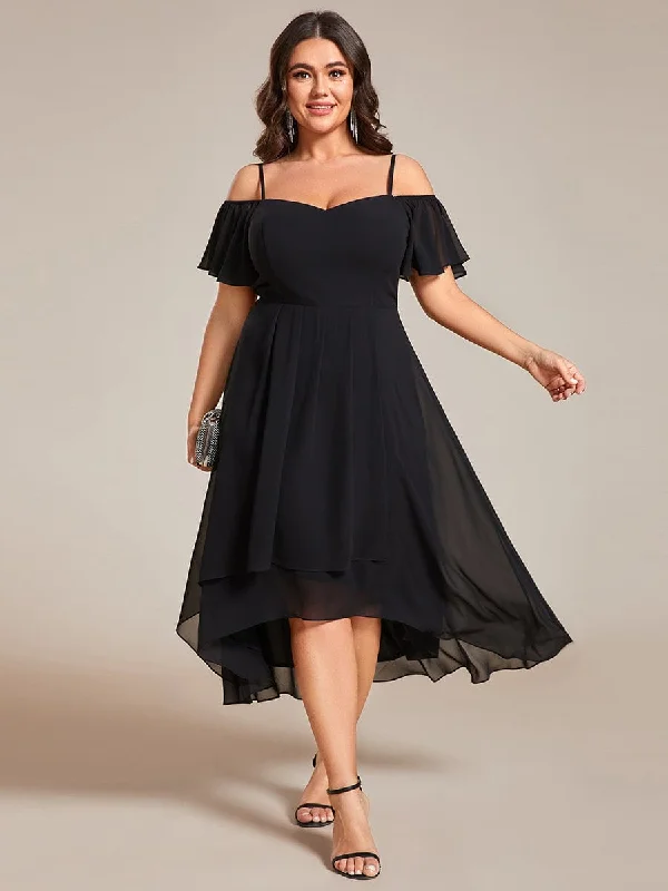 "Plus size formal dresses for women for special events"Plus Size Cold Shoulder Sweetheart Necklin Chiffon Midi Wedding Guest Dress "Plus size formal dresses for women for special events"Plus Size Cold Shoulder Sweetheart Necklin Chiffon Midi Wedding Guest Dress