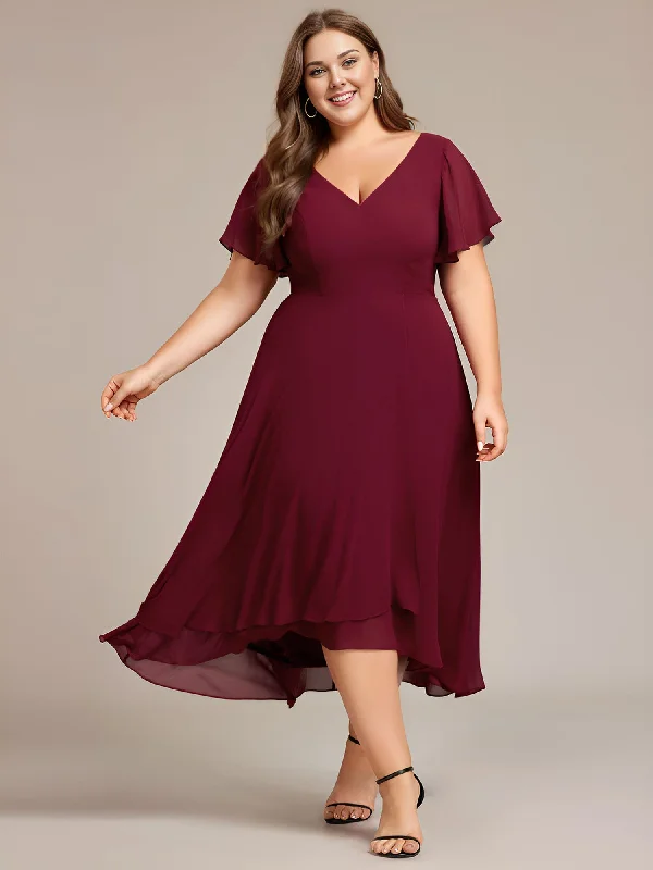 "New Arrivals Discount: 20% Off on Latest Women's Dress Collections"Plus Size Flowing Chiffon V-Neck Ruffle Sleeves Bridesmaid Dress "New Arrivals Discount: 20% Off on Latest Women's Dress Collections"Plus Size Flowing Chiffon V-Neck Ruffle Sleeves Bridesmaid Dress