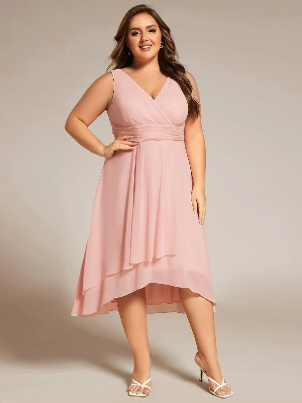 "Buy One, Get One 50% Off on Women's Dresses - Don't Miss Out!"Plus Size Pleated Sleeveless V-Neck Midi Chiffon Wedding Guest Dress