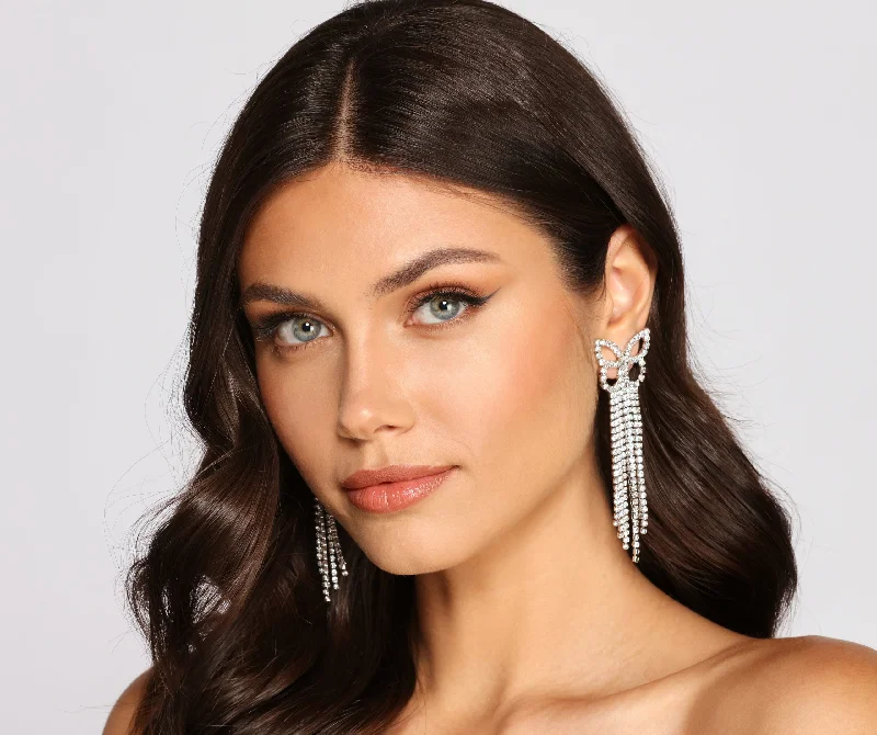"Sequined dresses for women to shine at parties"Rhinestone Fringe Butterfly Earrings