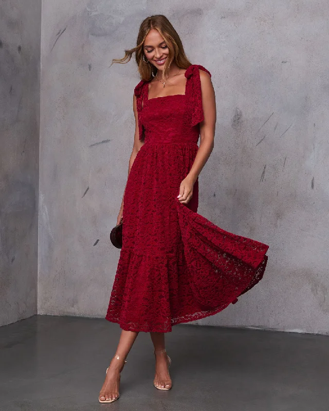 "Stylish cocktail dresses for women on a budget"Sway Together Tiered Lace Midi Dress "Stylish cocktail dresses for women on a budget"Sway Together Tiered Lace Midi Dress