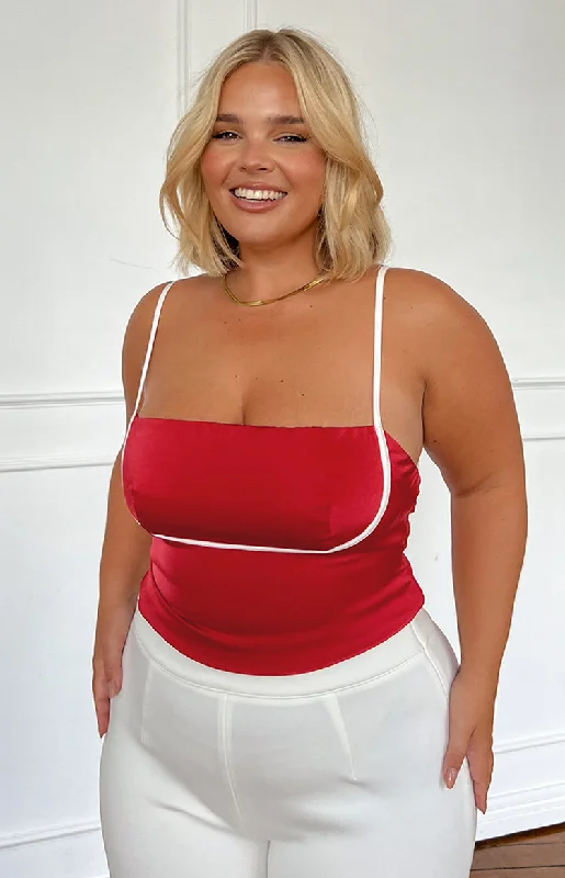 "Beaded dresses for women for a glamorous look"Tamra Red Low Back Top