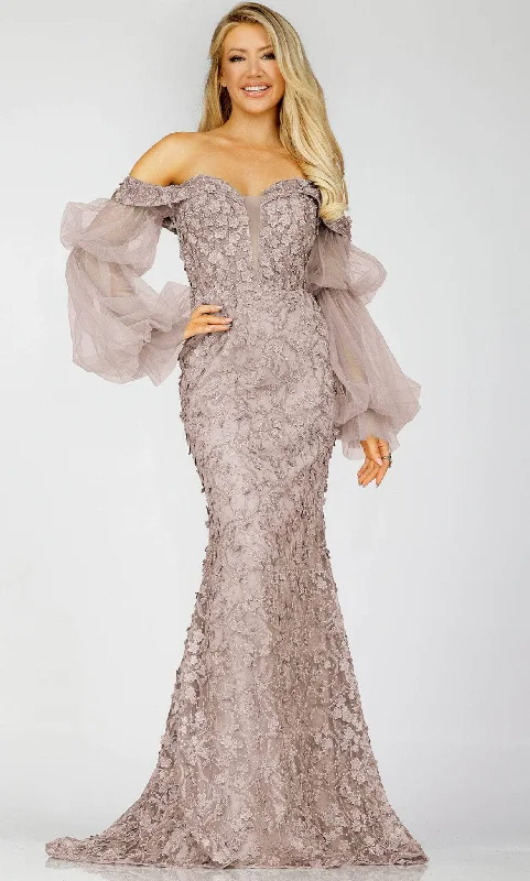 "Buy One, Get One 50% Off on Women's Dresses - Don't Miss Out!"Terani Couture 231E0515 - Off-Shoulder Sheer Sleeves Evening Gown "Buy One, Get One 50% Off on Women's Dresses - Don't Miss Out!"Terani Couture 231E0515 - Off-Shoulder Sheer Sleeves Evening Gown