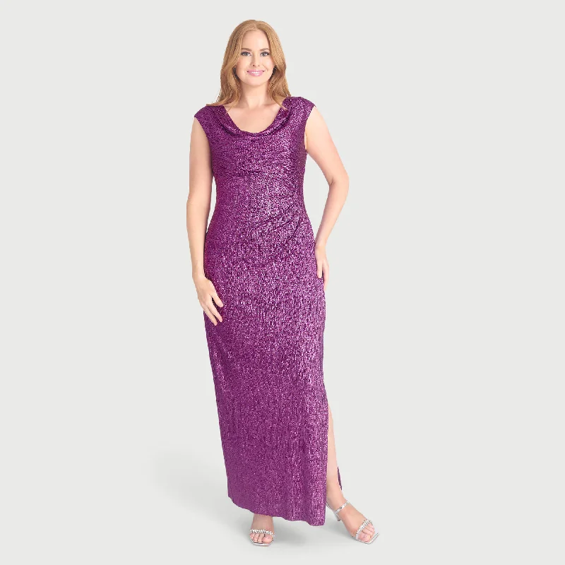Dresses with Sheer Panels and Beaded Trim for Ladies' Sexy and Polished LookTurner Fuchsia Cowl Neck Floor Length Dress