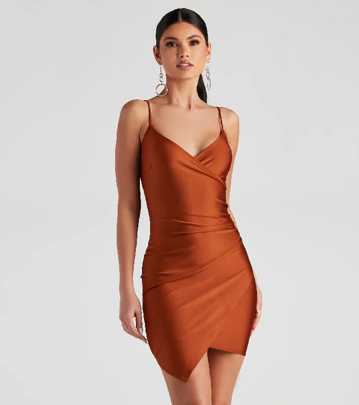 "A - line dresses for women to flatter the figure"Wrapped In Pleats Satin Mini Dress