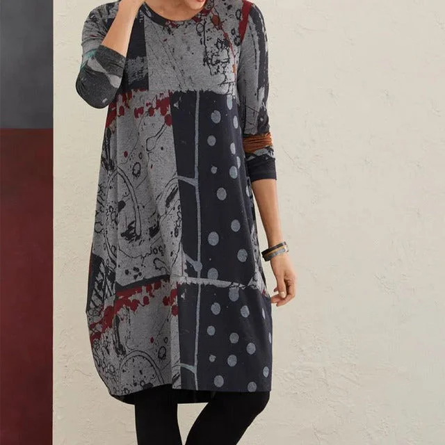 denim mini dressesAbstract Print Vintage Dress