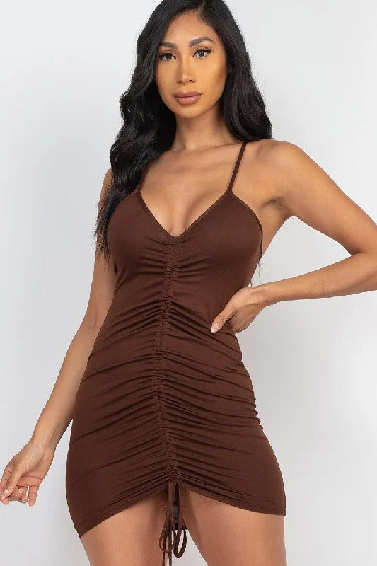 preppy mini dressesAdjustable Dress  Ruched Front Detail Mini Dress
