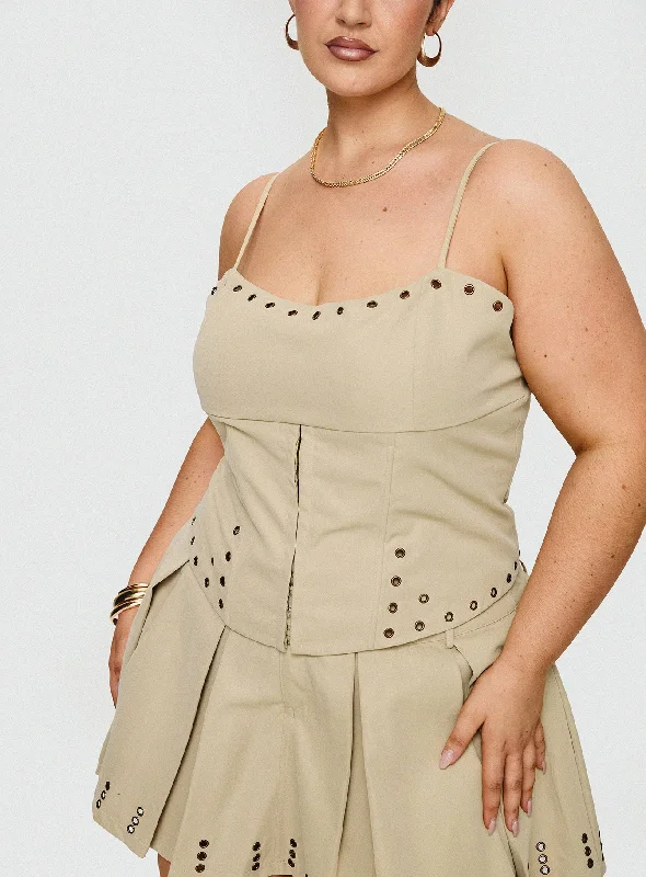wrap style mini dressesAlinzia Eyelet Corset Top Beige Curve
