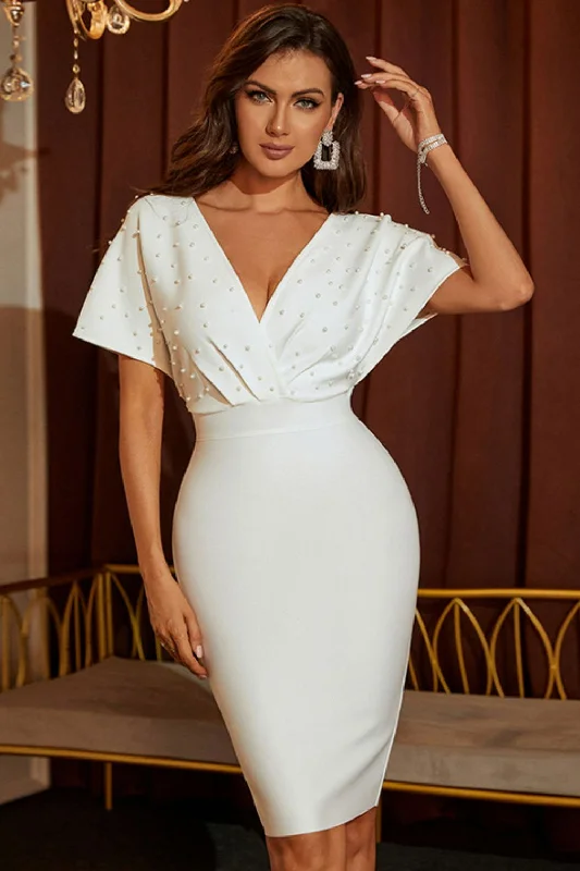 denim mini dressesBeaded Dolman Sleeve Surplice Sexy Elegant Bodycon Dress