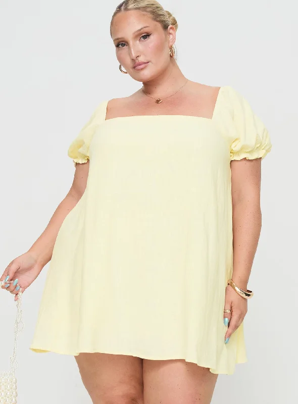 prom mini dressesBeyond Linen Blend Mini Dress Yellow Curve