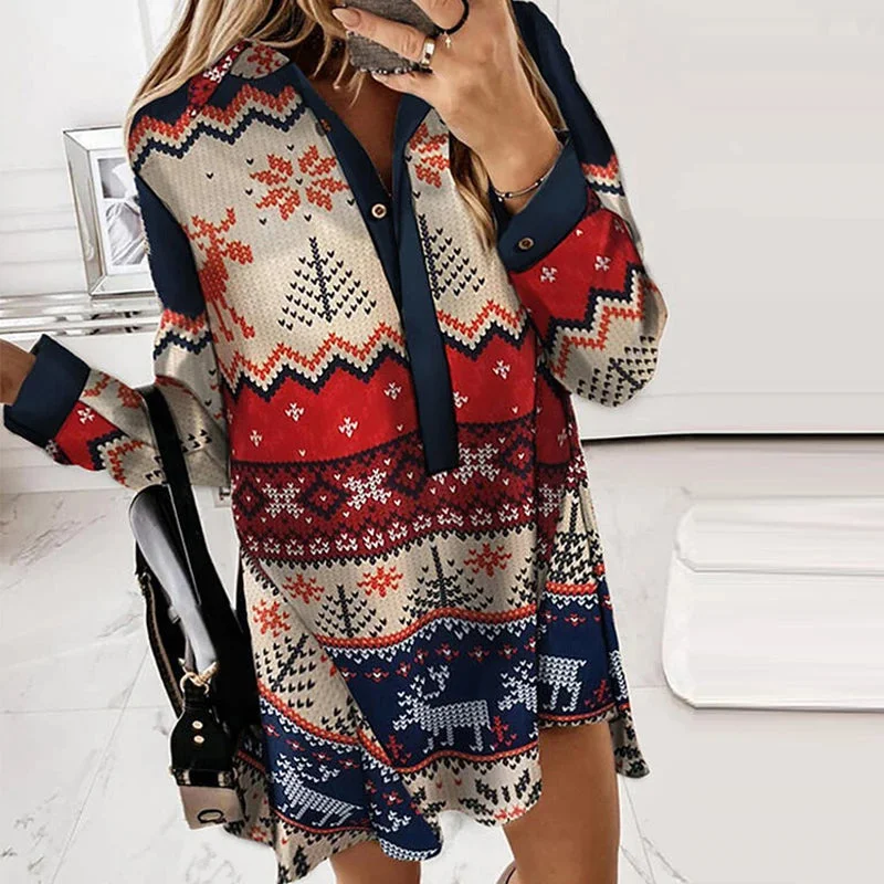 adjustable strap mini dressesCasual Christmas Shirt Dress