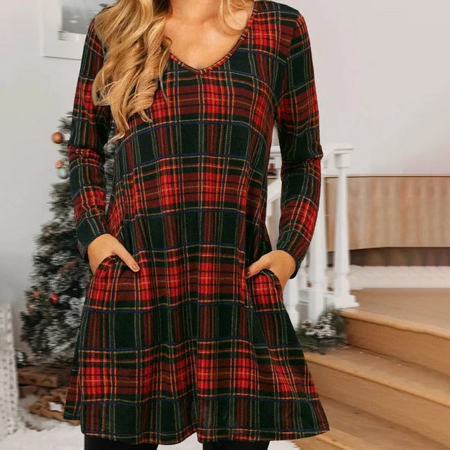 polka dot mini dressesCasual Plaid Print Dress
