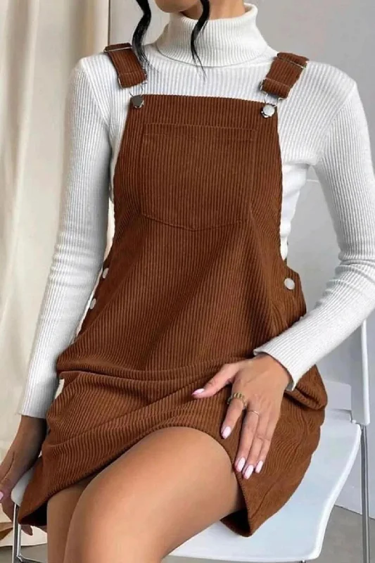animal print mini dressesCorduroy Button Strap Dress