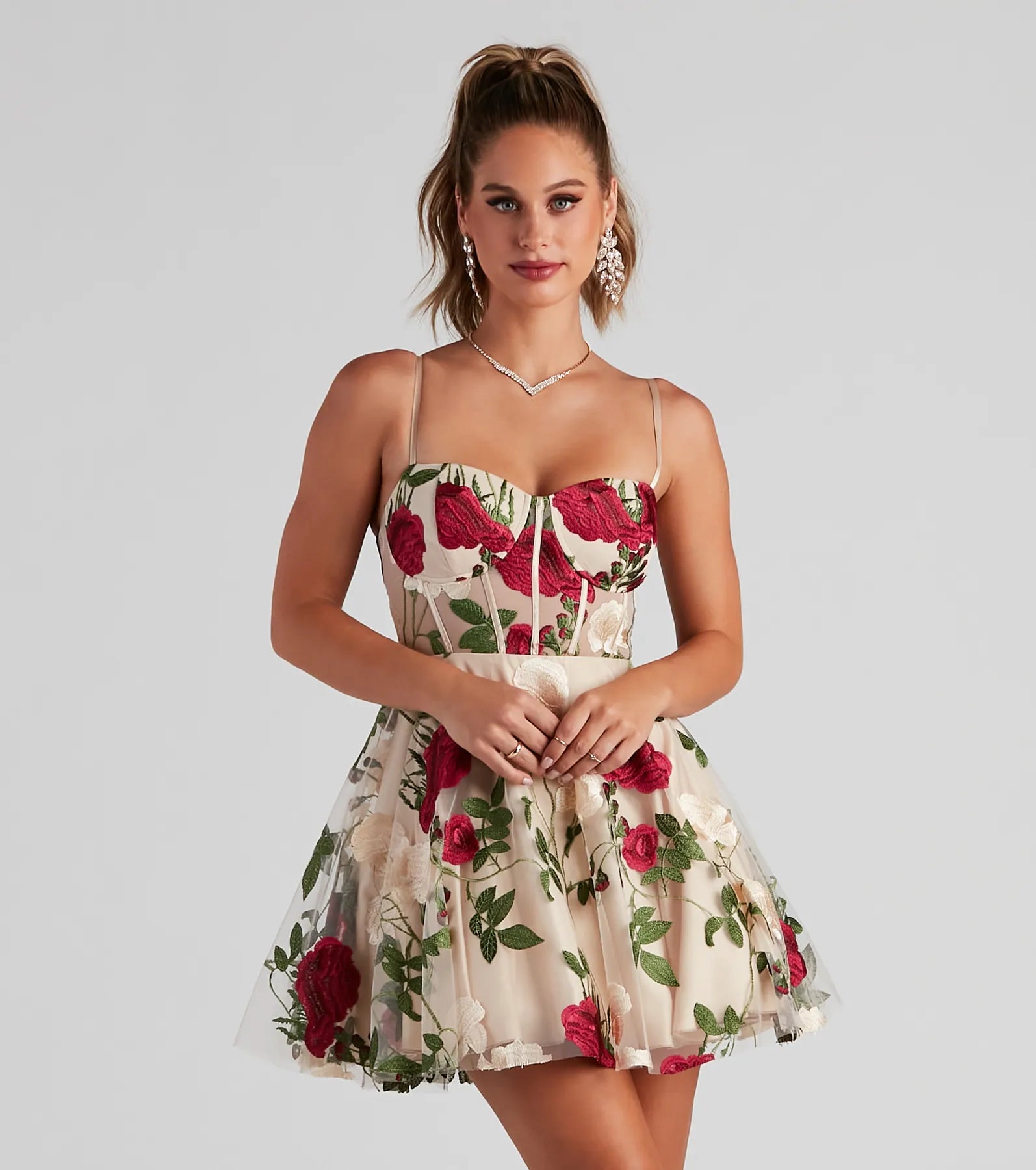 glitter mini dressesDarcie Floral Bustier Party Dress