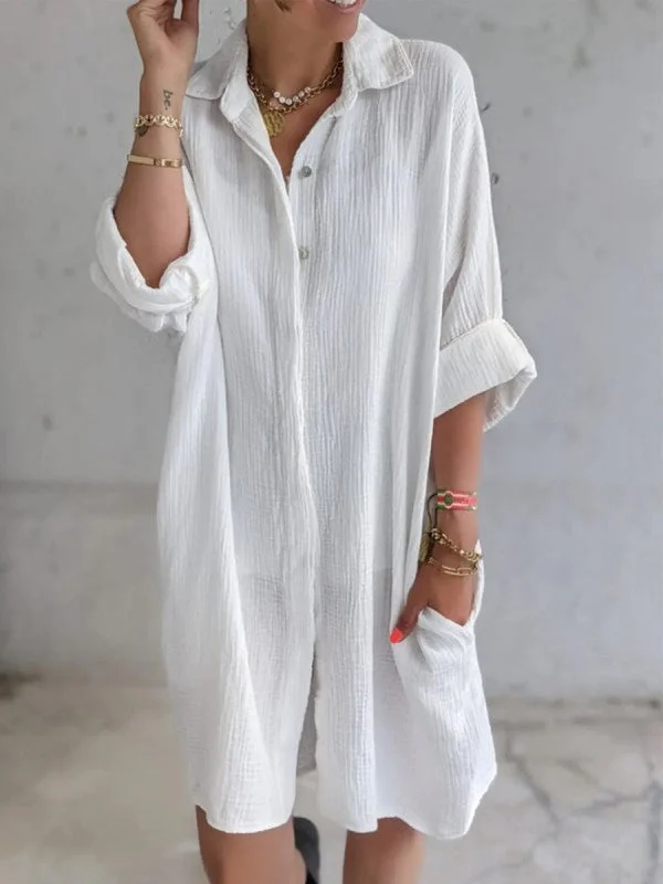 white mini dressesDestin Cotton Button Down Shirt Dress - Natural